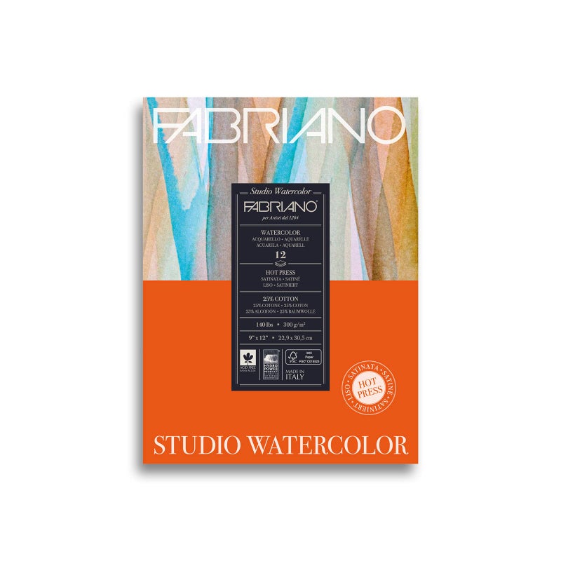 Fabriano Studio Watercolor Pad, Hot-Press, 9" x 12", 140 lb., 12 Sheets - Image 1